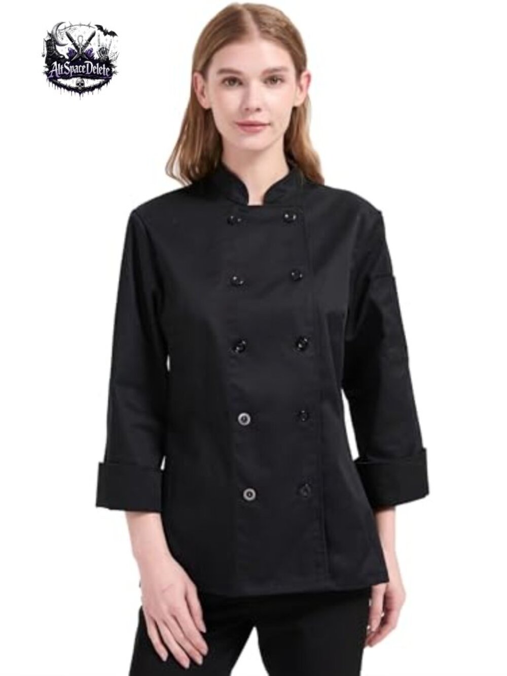 Long Sleeve Chef Coat Double Breasted Stand Collar Sleeve Pocket Kitchen Uniform